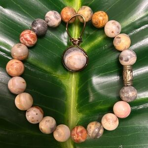 crazy lace agate crystal artisan made necklace & 8mm bracelet gift set